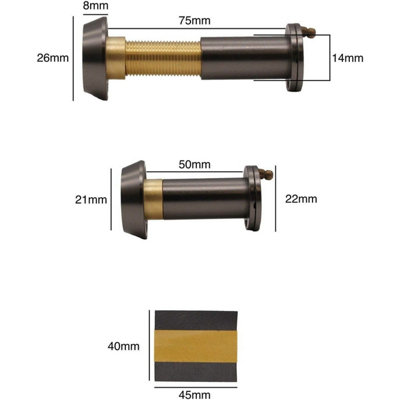 AFIT Dark Bronze Door Viewer for 50-70mm Doors - 200 Degree Glass Lens - 14mm Diameter