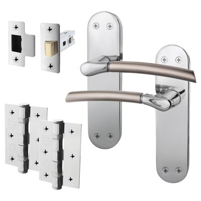 AFIT Door Handle Latch Set - Duo Finish - 1 Pair Satin Nickel & Polished Chrome Internal Handles with Latch 64mm & Hinges 76mm