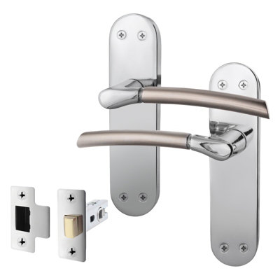 AFIT Door Handle & Latch Set - Duo Finish - 1 Pair Satin Nickel & Polished Chrome Lever Latch Handles with Latch (64mm)