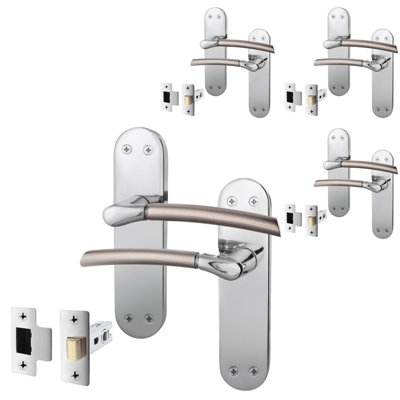 AFIT Door Handle & Latch Set - Duo Finish - 4 Pairs Satin Nickel & Polished Chrome Lever Latch Handle with Latch (64mm)