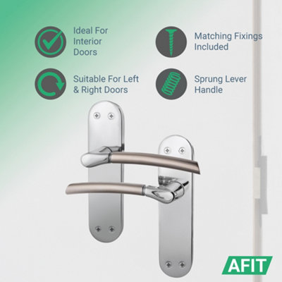 AFIT Door Handle & Latch Set - Duo Finish - 4 Pairs Satin Nickel & Polished Chrome Lever Latch Handle with Latch (64mm)