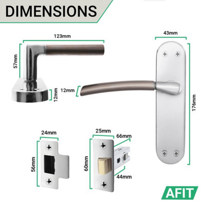 AFIT Door Handle & Latch Set - Duo Finish - 4 Pairs Satin Nickel & Polished Chrome Lever Latch Handle with Latch (64mm)