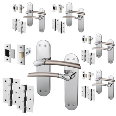 AFIT Door Handle Latch Set - Duo Finish - 5 Pairs Satin Nickel & Polished Chrome Internal Handles with Latch 64mm & Hinges 76mm