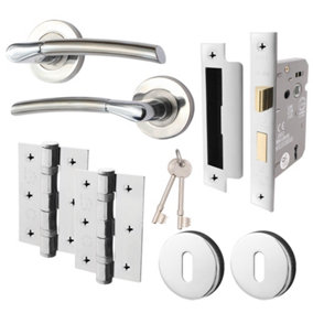 AFIT Door Handle Sash Lock Set - Polished/Satin Chrome Finish - 66mm Lock 76mm Hinges Boston Range