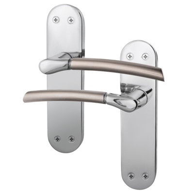 AFIT Door Handles - Duo Finish - 1 Pair Satin Nickel & Polished Chrome Internal Lever Latch Handles on Backplate