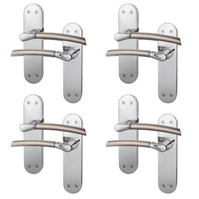 AFIT Door Handles - Duo Finish - 4 Pairs Satin Nickel & Polished Chrome Internal Lever Latch Handles on Backplate