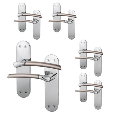 AFIT Door Handles - Duo Finish - 5 Pairs Satin Nickel & Polished Chrome Internal Lever Latch Handle on Backplate