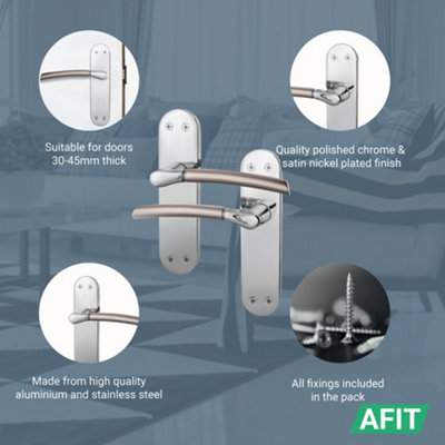 AFIT Door Handles - Duo Finish - 5 Pairs Satin Nickel & Polished Chrome Internal Lever Latch Handle on Backplate