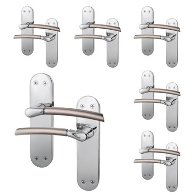 AFIT Door Handles - Duo Finish - 6 Pairs Satin Nickel & Polished Chrome Internal Lever Latch Handles on Backplate
