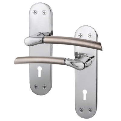 AFIT Door Handles for Key Lock - Duo Finish - 1 Pair Satin Nickel & Polished Chrome Internal Lever Lock Handles on Backplate