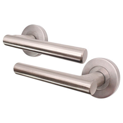 AFIT Door Handles Satin Nickel  - 1 Pair Satin Lever on Rose Round T-Bar Handles- Olvera Range