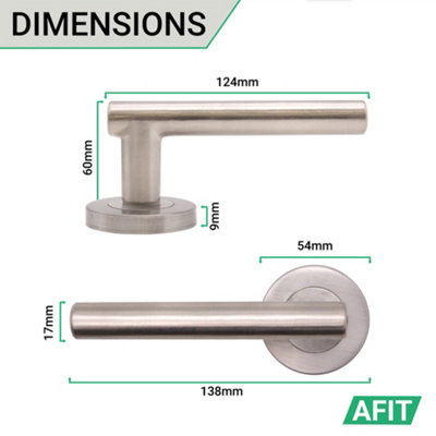 AFIT Door Handles Satin Nickel  - 1 Pair Satin Lever on Rose Round T-Bar Handles- Olvera Range