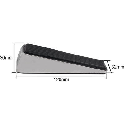 AFIT Door Wedge Polished Chrome Pack of 2 Metal Floor Foot Wedge Stop With Black Rubber Anti-Slip - 120x30x32mm