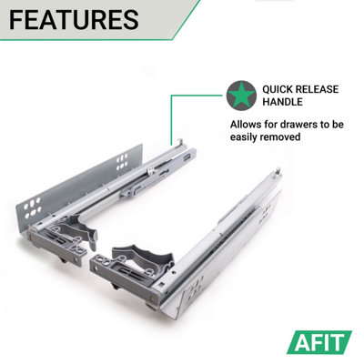 AFIT Drawer Runner Undermount Double Extension Soft Close 17hx10wx250mm ...