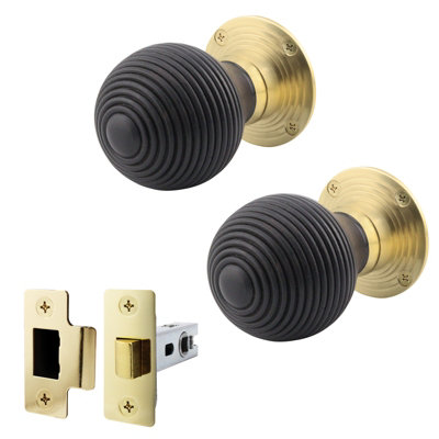 AFIT Ebony Wood Door Knob Set  - 1 Pair of Mortice Knobs (55mm) & Latch (76mm) for Internal Doors