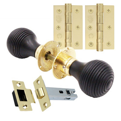 AFIT Ebony Wood Door Knob Set  - 1 Pair of Mortice Knobs (55mm), Latch (76mm) & Hinges (76mm) for Internal Doors Price Comparisons | Compare The Build