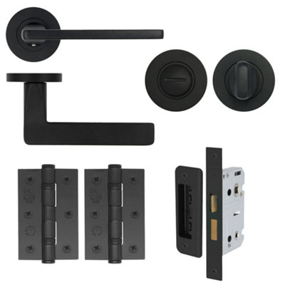 AFIT EuroTec Black Lever on Rose Door Handle Pack - Bathroom