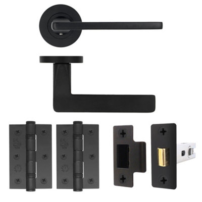 AFIT EuroTec Black Lever on Rose Door Handle Pack - Latch
