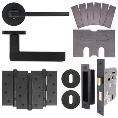 AFIT EuroTec Black Lever on Rose Fire Door Handle Pack - 3 Lever Lock