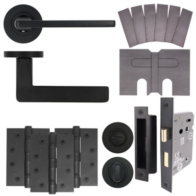 AFIT EuroTec Black Lever on Rose Fire Door Handle Pack - Bathroom