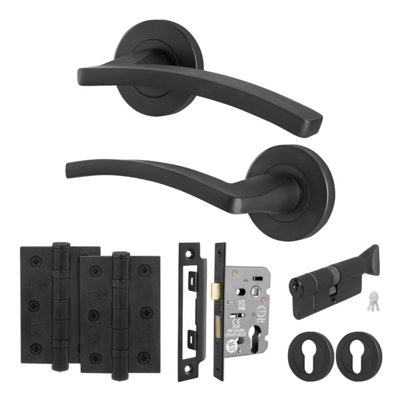 AFIT EuroTec-Plus Black Lever on Rose Door Handle Pack - 3 Lever Lock ...