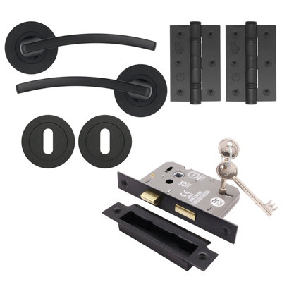 AFIT EuroTec-Plus Black Lever on Rose Door Handle Pack - 3 Lever Lock