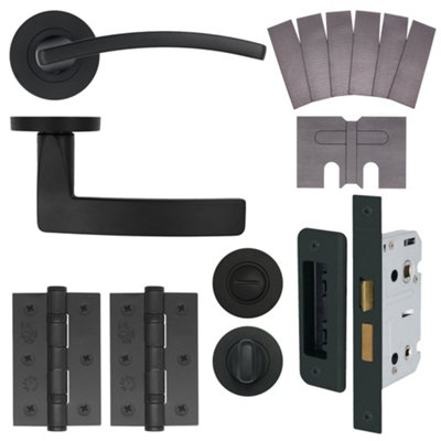 AFIT EuroTec-Plus Black Lever on Rose Door Handle Pack - Bathroom