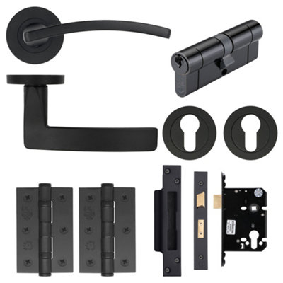 AFIT EuroTec-Plus Black Lever on Rose Door Handle Pack - Euro Lock & Cylinder