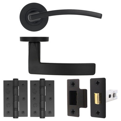 AFIT EuroTec-Plus Black Lever on Rose Door Handle Pack - Latch