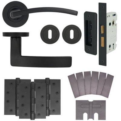 AFIT EuroTec-Plus Black Lever on Rose Fire Door Handle Pack - 3 Lever Lock - FD30/60