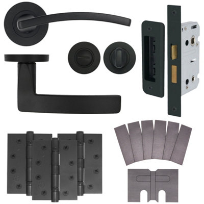 AFIT EuroTec-Plus Black Lever on Rose Fire Door Handle Pack - Bathroom - FD30/60