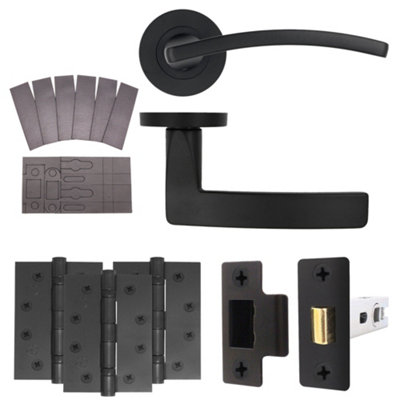 AFIT EuroTec-Plus Black Lever on Rose Fire Door Handle Pack - Latch - FD30/60