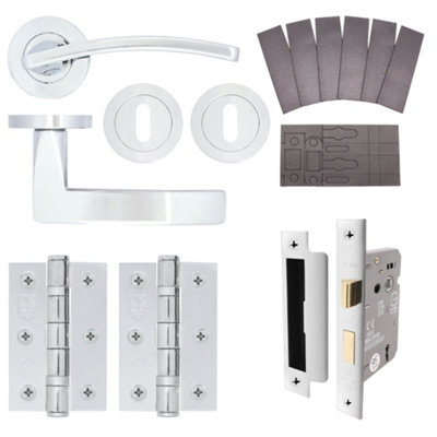 AFIT EuroTec-Plus Polished Chrome Lever on Rose Door Handle Pack - 3 Lever Lock