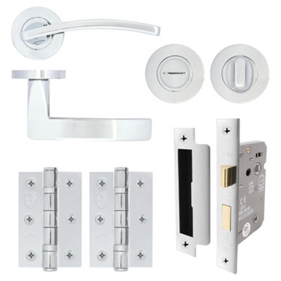 AFIT EuroTec-Plus Polished Chrome Lever on Rose Door Handle Pack - Bathroom