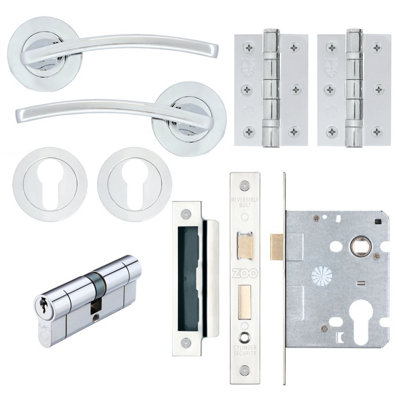 AFIT EuroTec-Plus Polished Chrome Lever on Rose Door Handle Pack - Euro Lock & Cylinder
