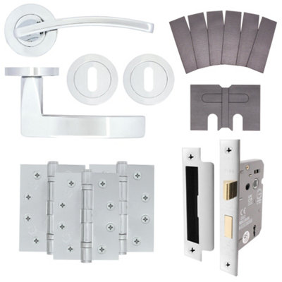 AFIT EuroTec-Plus Polished Chrome Lever on Rose Fire Door Handle Pack - 3 Lever Lock - FD30/60