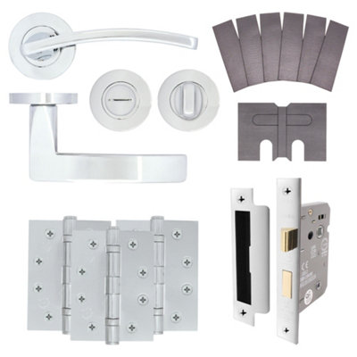 AFIT EuroTec-Plus Polished Chrome Lever on Rose Fire Door Handle Pack - Bathroom - FD30/60