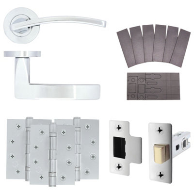 AFIT EuroTec-Plus Polished Chrome Lever on Rose Fire Door Handle Pack - Latch - FD30/60
