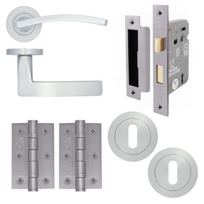 AFIT EuroTec-Plus Satin Chrome Lever on Rose Door Handle Pack - 3 Lever Lock