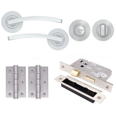 AFIT EuroTec-Plus Satin Chrome Lever on Rose Door Handle Pack - Bathroom