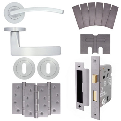AFIT EuroTec-Plus Satin Chrome Lever on Rose Fire Door Handle Pack - 3 Lever Lock - FD30/60