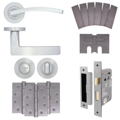 AFIT EuroTec-Plus Satin Chrome Lever on Rose Fire Door Handle Pack - Bathroom - FD30/60
