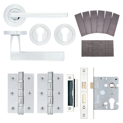AFIT EuroTec Polished Chrome Lever on Rose Door Handle Pack - 3 Lever Lock & Thumbturn Cylinder