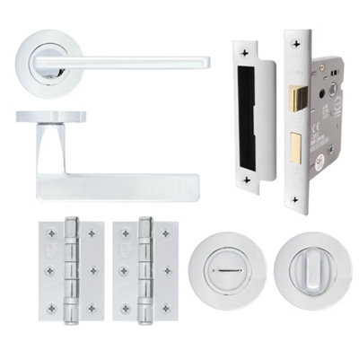 AFIT EuroTec Polished Chrome Lever on Rose Door Handle Pack - Bathroom