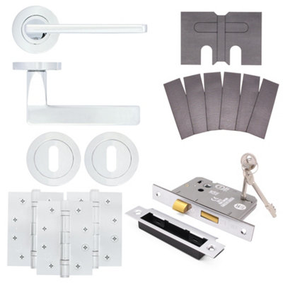 AFIT EuroTec Polished Chrome Lever on Rose Fire Door Handle Pack - 3 Lever Lock