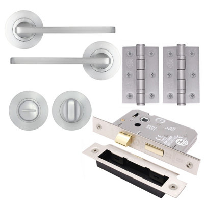 AFIT EuroTec Satin Chrome Lever on Rose Door Handle Pack - Bathroom