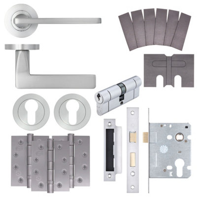 AFIT EuroTec Satin Chrome Lever on Rose Fire Door Handle Pack - 3 Lever Lock & Cylinder