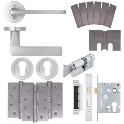 AFIT EuroTec Satin Chrome Lever on Rose Fire Door Handle Pack - 3 Lever Lock & Thumbturn Cylinder
