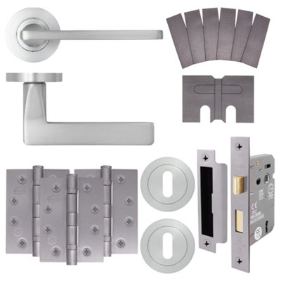 AFIT EuroTec Satin Chrome Lever on Rose Fire Door Handle Pack - 3 Lever Lock