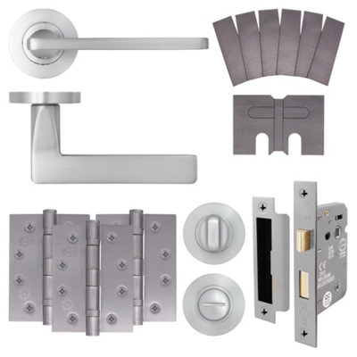 AFIT EuroTec Satin Chrome Lever on Rose Fire Door Handle Pack - Bathroom